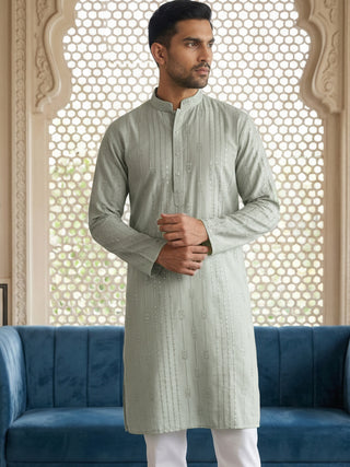 Embroidered Silk Blend Straight Kurta