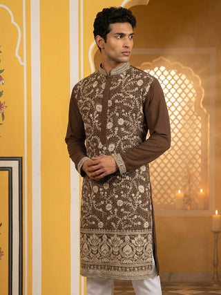 Classic Silk Blend Embroidered Kurta