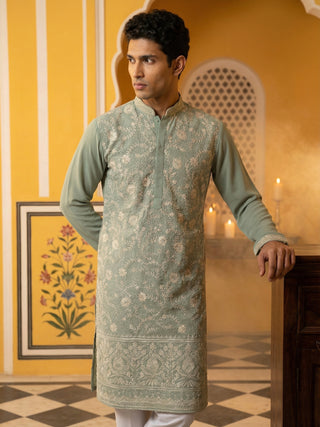 Classic Silk Blend Embroidered Kurta