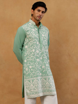 Classic Silk Blend Embroidered Kurta