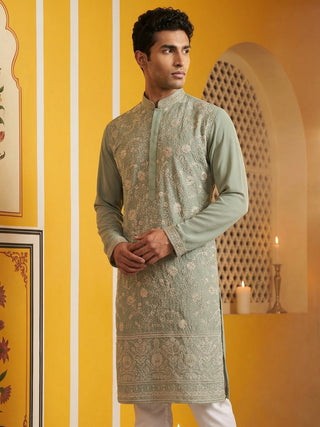 Classic Silk Blend Embroidered Kurta