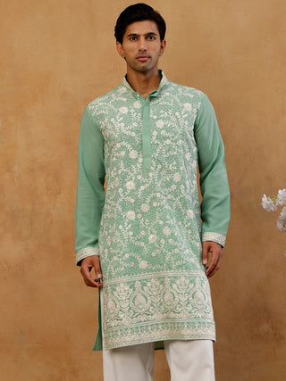 Classic Silk Blend Embroidered Kurta
