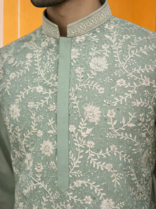 Classic Silk Blend Embroidered Kurta