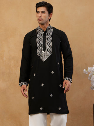 Embroidered Silk Blend Straight Kurta