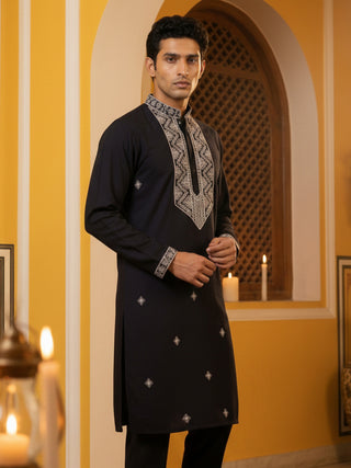 Embroidered Silk Blend Straight Kurta
