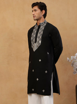 Embroidered Silk Blend Straight Kurta