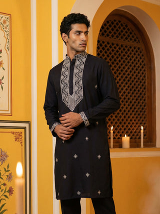 Embroidered Silk Blend Straight Kurta