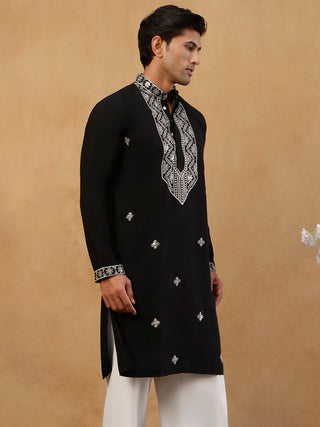 Embroidered Silk Blend Straight Kurta