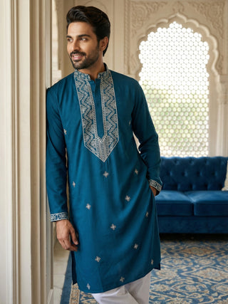 Embroidered Silk Blend Straight Kurta