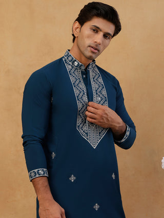 Embroidered Silk Blend Straight Kurta