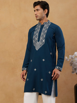 Embroidered Silk Blend Straight Kurta