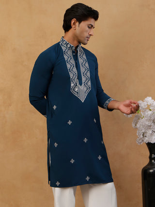 Embroidered Silk Blend Straight Kurta