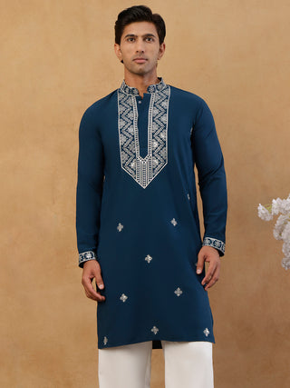 Embroidered Silk Blend Straight Kurta
