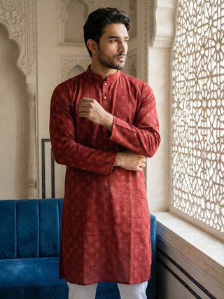 Classic Cotton Blend Foil Print Kurta