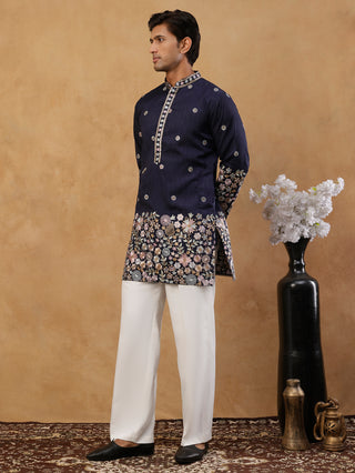 Men Silk Blend Embroidered Kurta