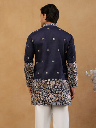Men Silk Blend Embroidered Kurta
