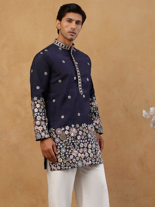 Men Silk Blend Embroidered Kurta