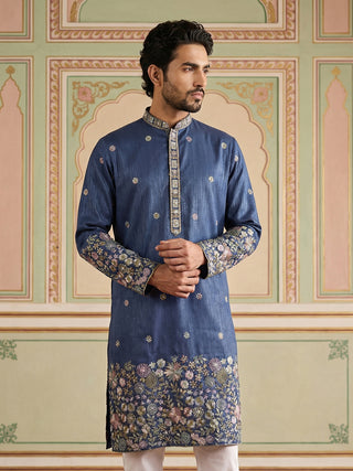 Men Silk Blend Embroidered Kurta