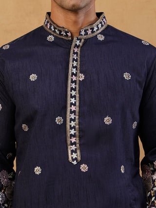 Men Silk Blend Embroidered Kurta