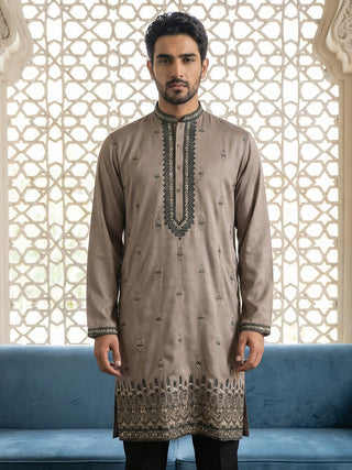 Men Embroidered Silk Blend Kurta
