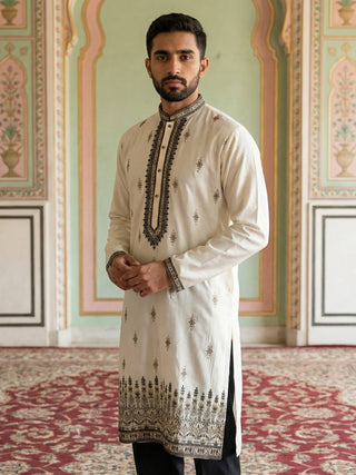 Men Embroidered Silk Blend Kurta