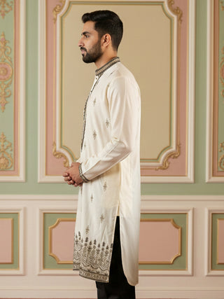 Men Embroidered Silk Blend Kurta