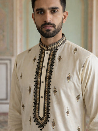 Men Embroidered Silk Blend Kurta