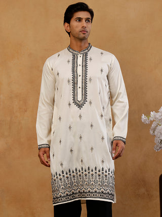 Men Embroidered Silk Blend Kurta