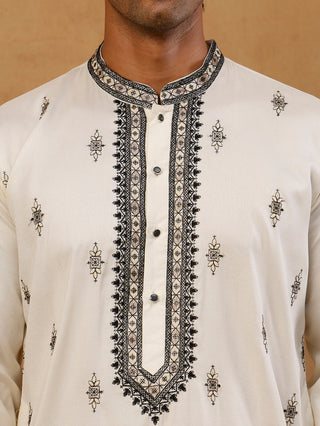 Men Embroidered Silk Blend Kurta