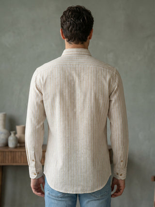 Men’s Beige Striped Short Kurta