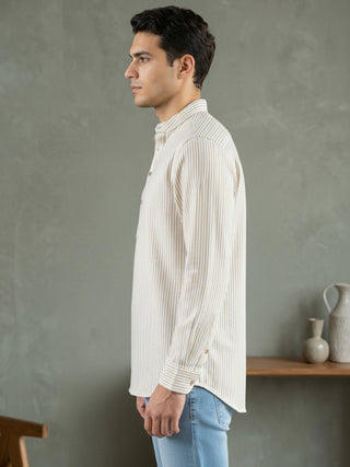 Men’s Beige Striped Short Kurta