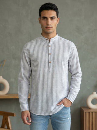 Men’s Blue Striped Short Kurta