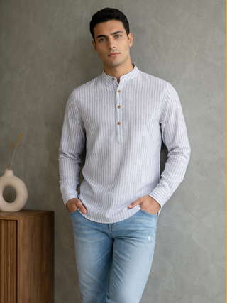 Men’s Blue Striped Short Kurta