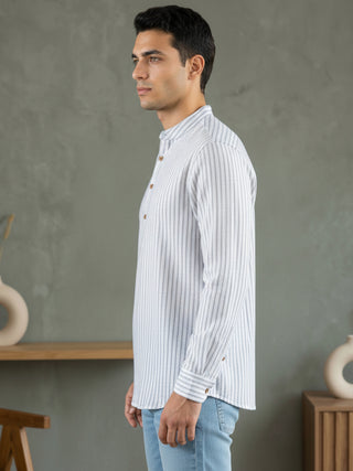 Men’s Blue Striped Short Kurta