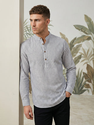 Men’s Charcoal Striped Short Kurta