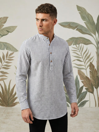 Men’s Charcoal Striped Short Kurta