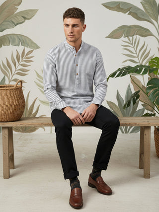 Men’s Charcoal Striped Short Kurta