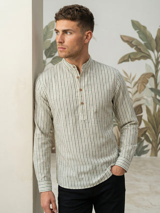Men’s Grey Striped Short Kurta