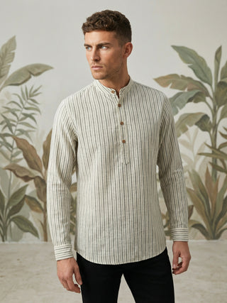 Men’s Grey Striped Short Kurta