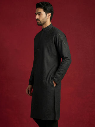 Men Black Embroidered Festive Kurta