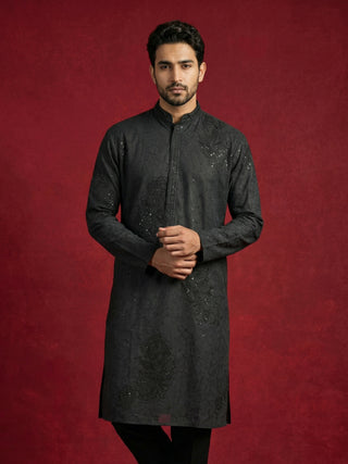 Men Black Embroidered Festive Kurta