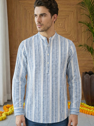 Stripe Pattern Cotton Blend Ethnic Kurta