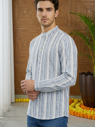 Stripe Pattern Cotton Blend Ethnic Kurta