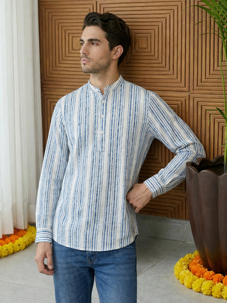 Stripe Pattern Cotton Blend Ethnic Kurta