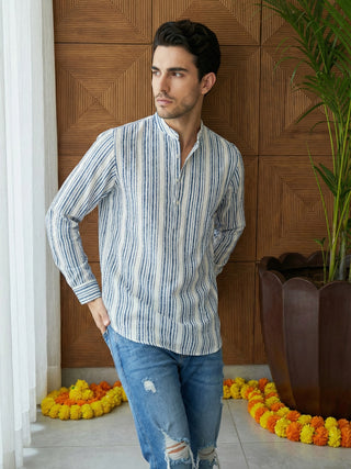 Stripe Pattern Cotton Blend Ethnic Kurta