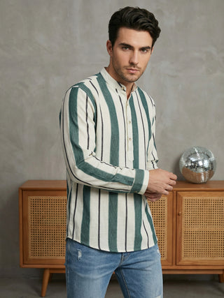 Men Traditional Stripe Printed Short Kurta