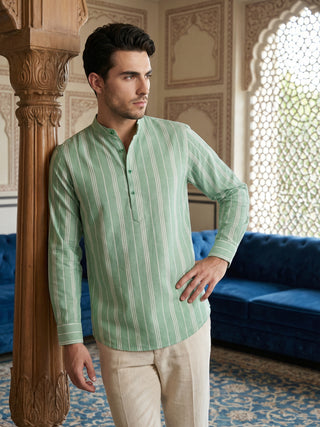 Stripe Pattern Cotton Blend Ethnic Kurta