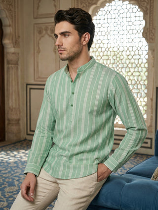 Stripe Pattern Cotton Blend Ethnic Kurta