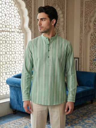 Stripe Pattern Cotton Blend Ethnic Kurta