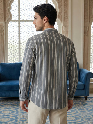 Stripe Pattern Cotton Blend Ethnic Kurta